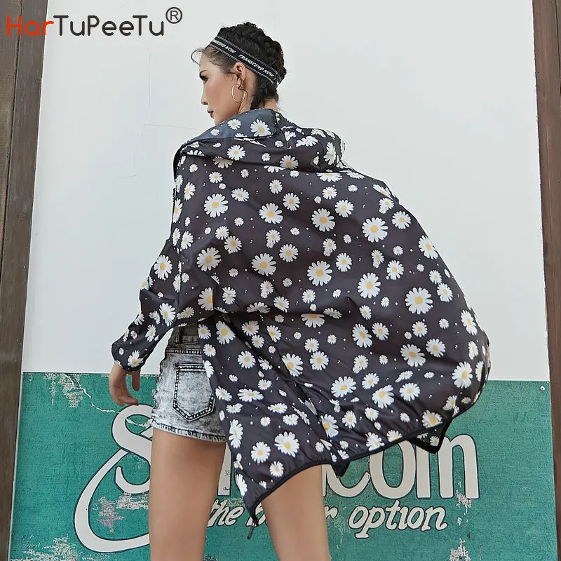 

Jogger Hooded Jacket Women Summer Coat 2020 Sport Plus Size Japanese Chrysanthemum Print Sun-proof Wind-proof Zip Thin Outwear