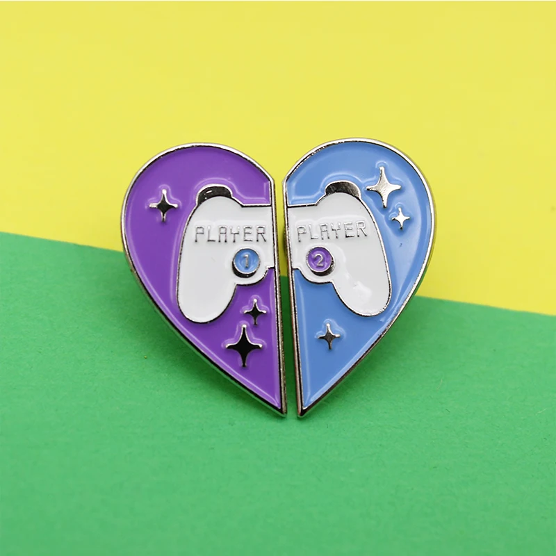 2 piece heart-shaped Enamel Brooch blue Violet Recreational machines Game handle Lapel Pin Jewelry for game lovers Badge gift