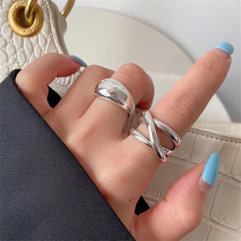 VENTFILLE-anillo cruzado de gota de agua Irregular para mujer, de Plata de Ley 925, estilo Retro Simple, joyería hecha a mano