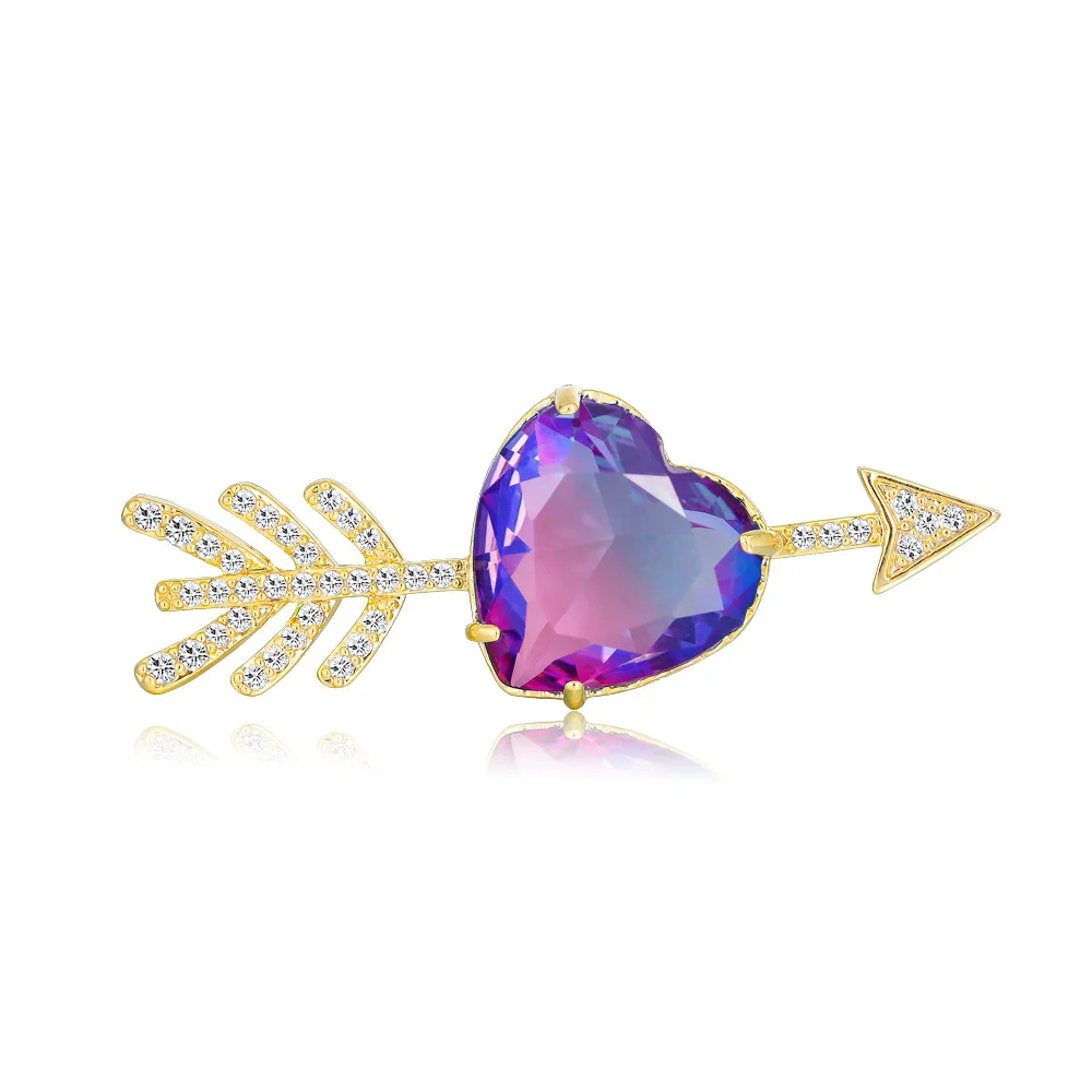 Creative Jewelry An Arrow Love Heart Brooches Pins Coat Badge Lapel Pin Fashion Luxury Crystal Brooch for Women Christmas Gifts - Окраска металла: 1