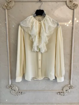 

2019 new ladies fashion long sleeve sexy casual lace ruffle shirt 1231