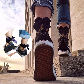 

3pair Breathable Ankle High One Size Fashion Mesh Japanese Style Summer Ultrathin Fishnet Nylon Bows Fancy Adult Women Socks