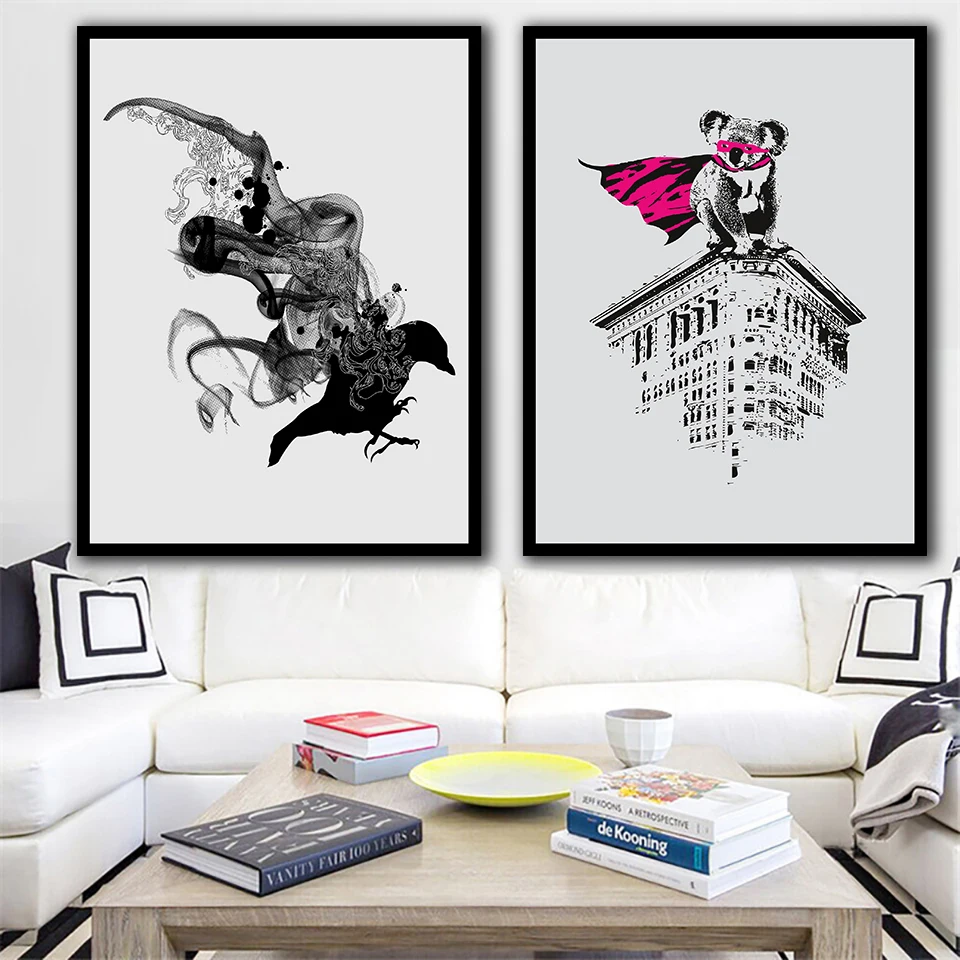 

Wall Art Print Canvas Home Decoration Abstract Black and White koala Pictures Nordic Style Modular Poster For Living Room