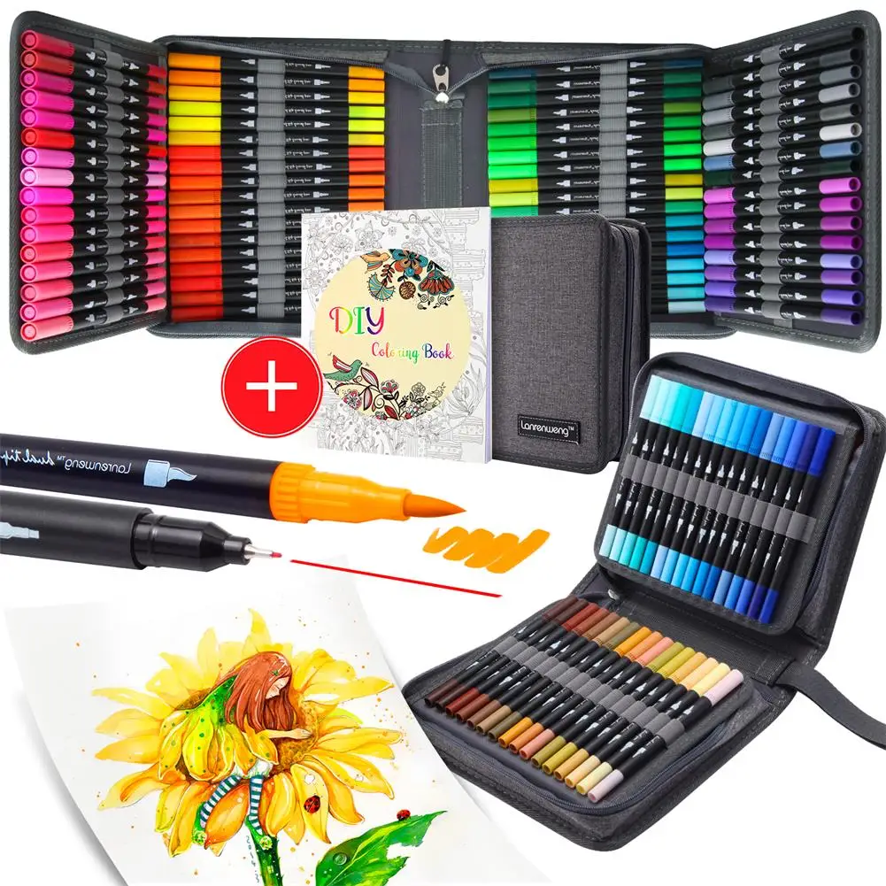 12/24/60/ 120/160 Color Brush Markers Pens ZSCM Colored Pencil Watercolor Art Markers Fineliner Calligraphy PensChristmas Gift watercolor brush water pens pen brushes color set bulk painting travel markers sets oil coloring ink refillable soluble colored