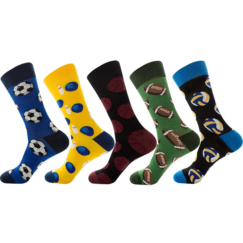 Autumn Winter Happy Socks For Men Personality Cartoon Football Rugby Pattern Breathable Sweat-Absorbing Cotton Socks