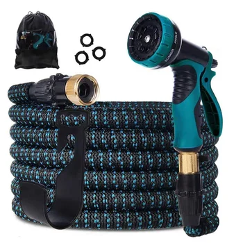 

50FT Inflatable Garden Hose: Hose with 9 Functional Nozzles and Durable 3-Layer Latex, Flexible Hose with Solid Brass Joints, pe