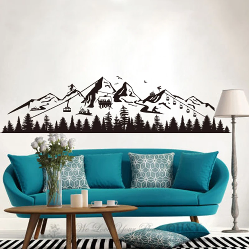 Кемпинг Rv зимняя Лыжная снежного покрова в горах Настенная Наклейка детскую