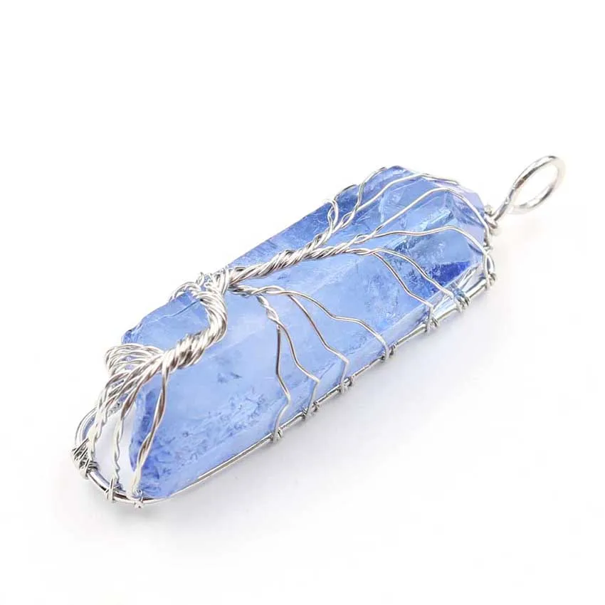 15Send Leather Chain Подвески из природного камня Подвески 7 Чакра радужные украшения DIY кварцевые Дерево жизни рейки исцеляющий кулон ожерелье Маятник для женщин и мужчин - Окраска металла: 15Send Leather Chain