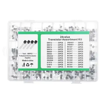 

480Pcs 24 Types Silicon In-line NPN / PNP Transistor Assortment Kit Pack 2N2222 Components & Supplies Active Components