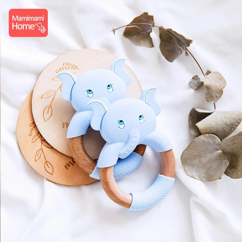 Mamihome Baby Wooden Teether Animal Ring Silicone Rodent Beech Wooden Blank Rabbit Ears baby products Toys Pacifier Pendant Gift