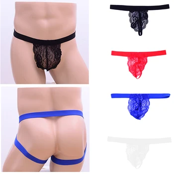 

Men Hollow See-through Lace Underwear T-back G-string Thongs Jockstrap