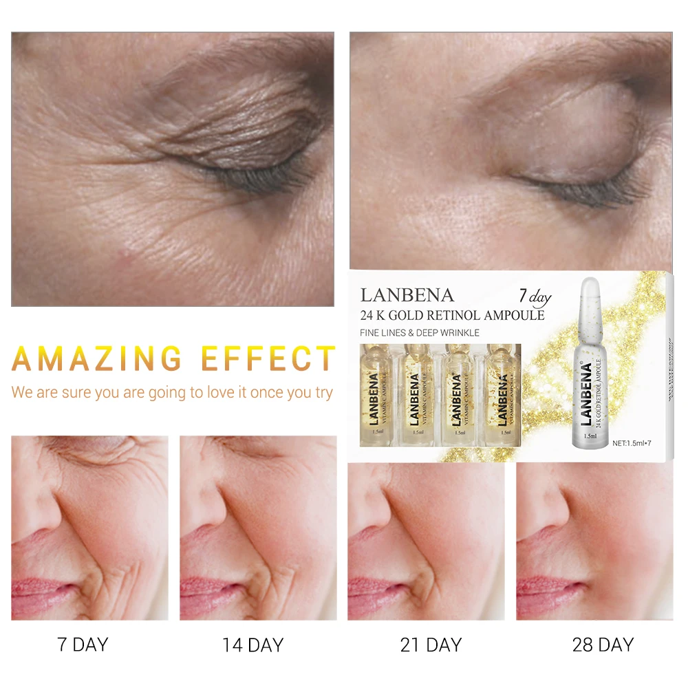 LANBENA 7 Days Ampoule Serum Hyaluronic Acid+Vitamin C+24K Gold Retinol+Q10+Ceramide Anti-Aging Wrinkle Moisturizing Skin Care LANBENA 7 Days Ampoule Serum Hyaluronic Acid+Vitamin C+24K Gold Retinol+Q10+Ceramide Anti-Aging Wrinkle Moisturizing Skin Care