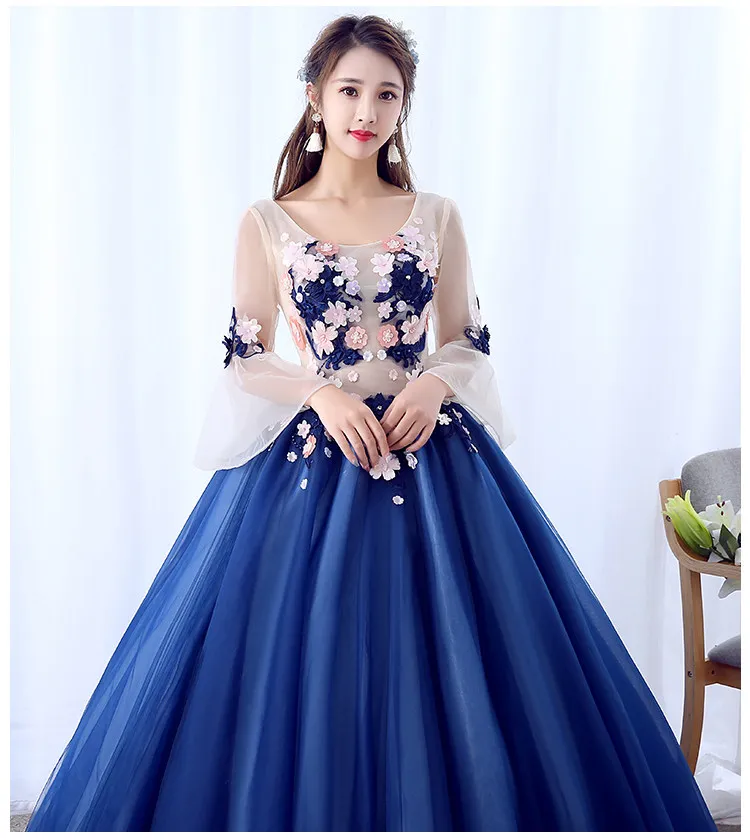 Vestidos De 15 Anos Azul Ball Gowns Sweet 16 Long Blue Flare Sleeve Appliques Girl Quinceanera Dresses For Quinceanera 15 Years