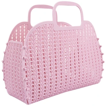 

Folding Practical Knit Portable Storage Basket Plastic Woven Basket Hollow Basket Fruit Snack Basket Bag Bathroom Bath Basket