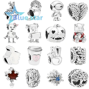 

Bule Star 100% 925 Sterling Silver 1: 1 high-quality copy pandoras charm Red Maple Leaf and Robot Charm