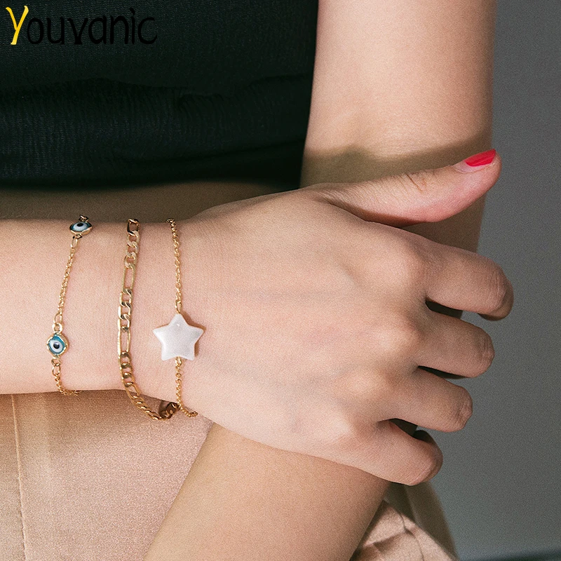 

Youvanic Boho Turkish Evil Eye Star Charm Bracelets Bangles For Women Femme Punk Gold Chain Bracelet Female Fashion Jewelry 0231
