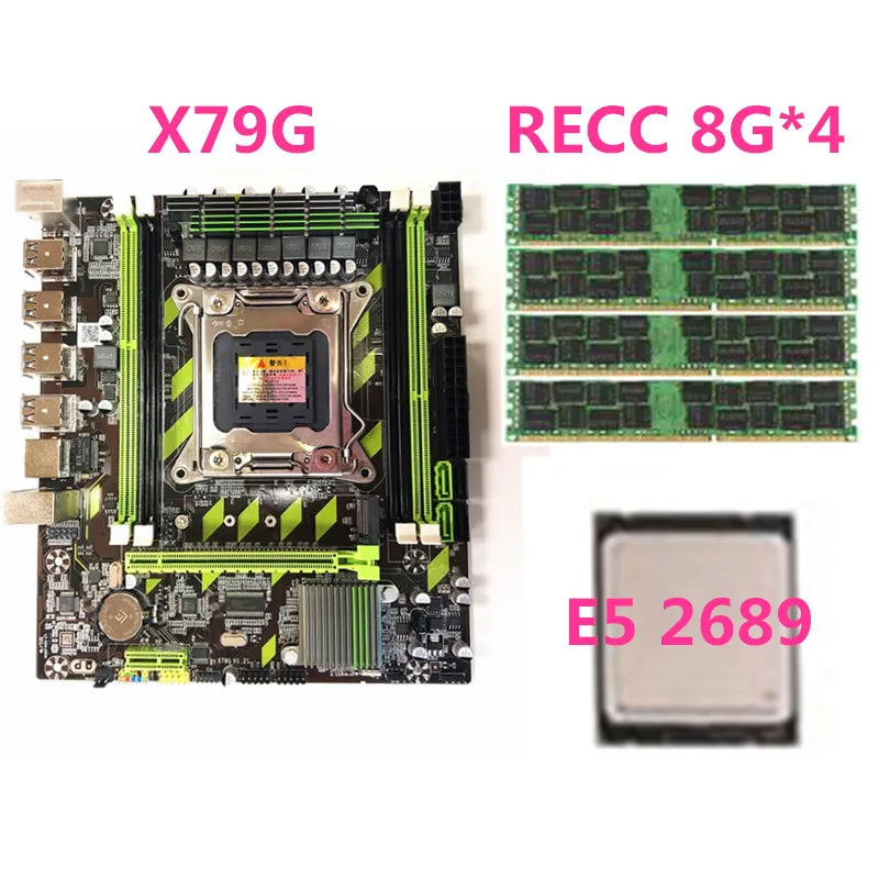 Десктопная материнская плата X79G LGA2011 с процессором E5 2689 и 4 модулями памяти 8G ECC DDR3