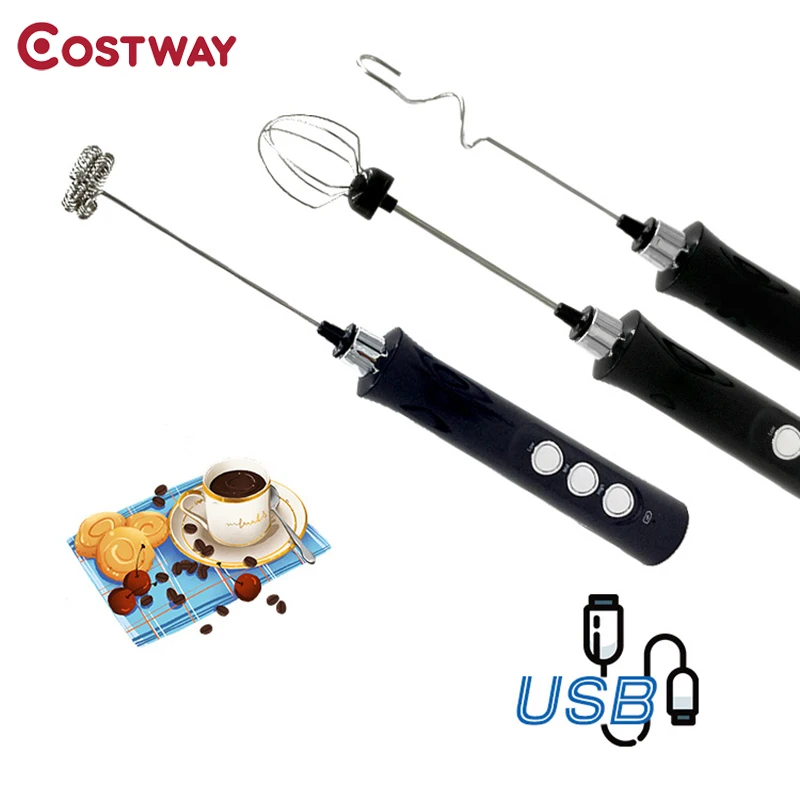 

COSTWAY Electric Three Gears Milk Frother Automatic Handheld Foam Maker Egg Beater Coffee Frother Portable Kitchen Whisk Tool