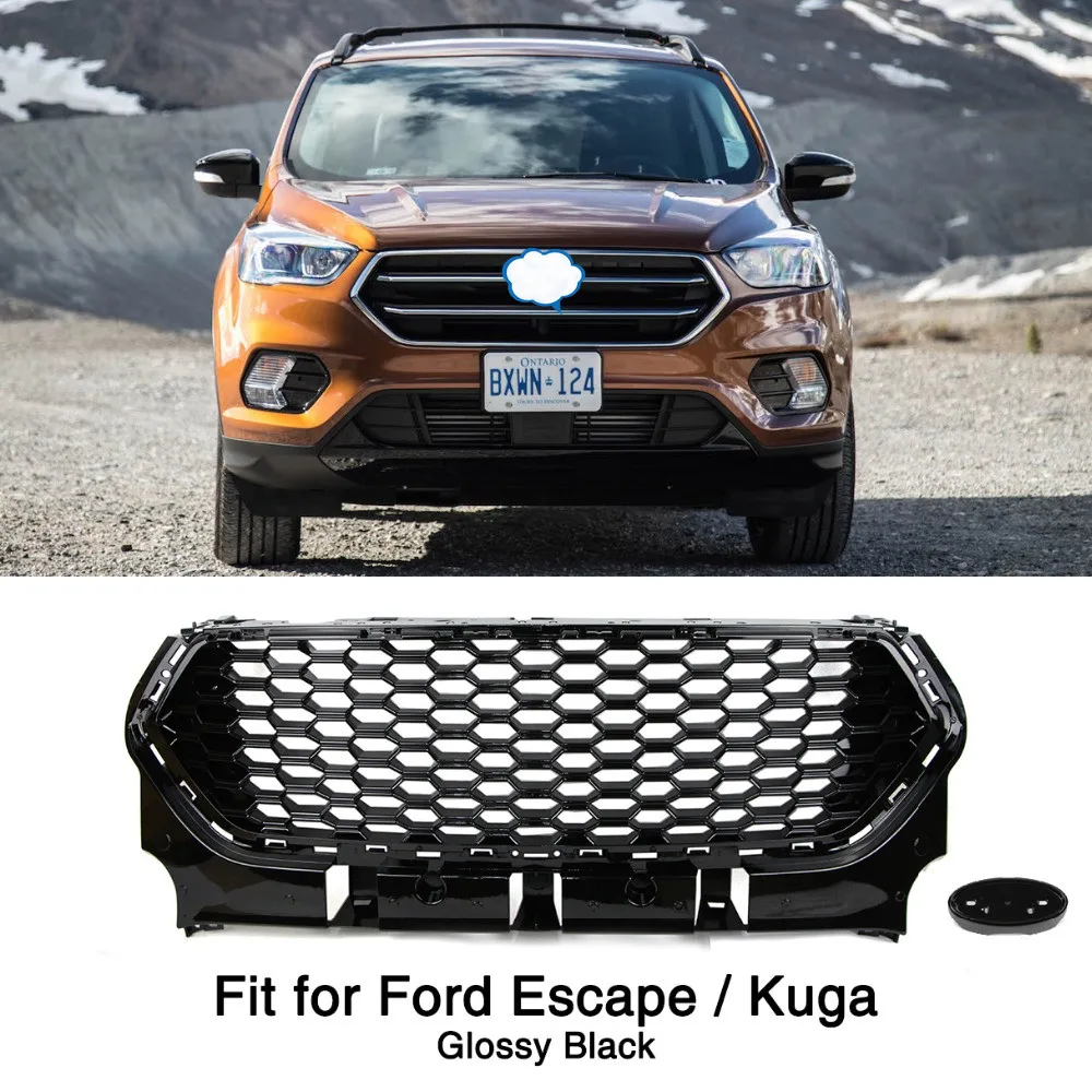 Одна пара глянцевая черная Решетка переднего бампера для Ford Escape Kuga сотовая решетка