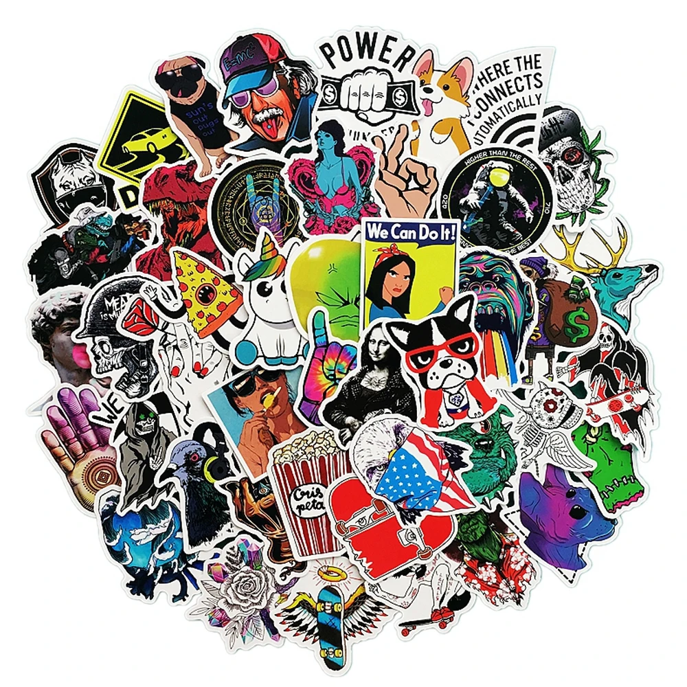 Stickers on A Laptop 50 Pcs/pack Fashion Style Graffiti Stickers for Moto Car & Suitcase Stickers Skateboard Sticker of Kids