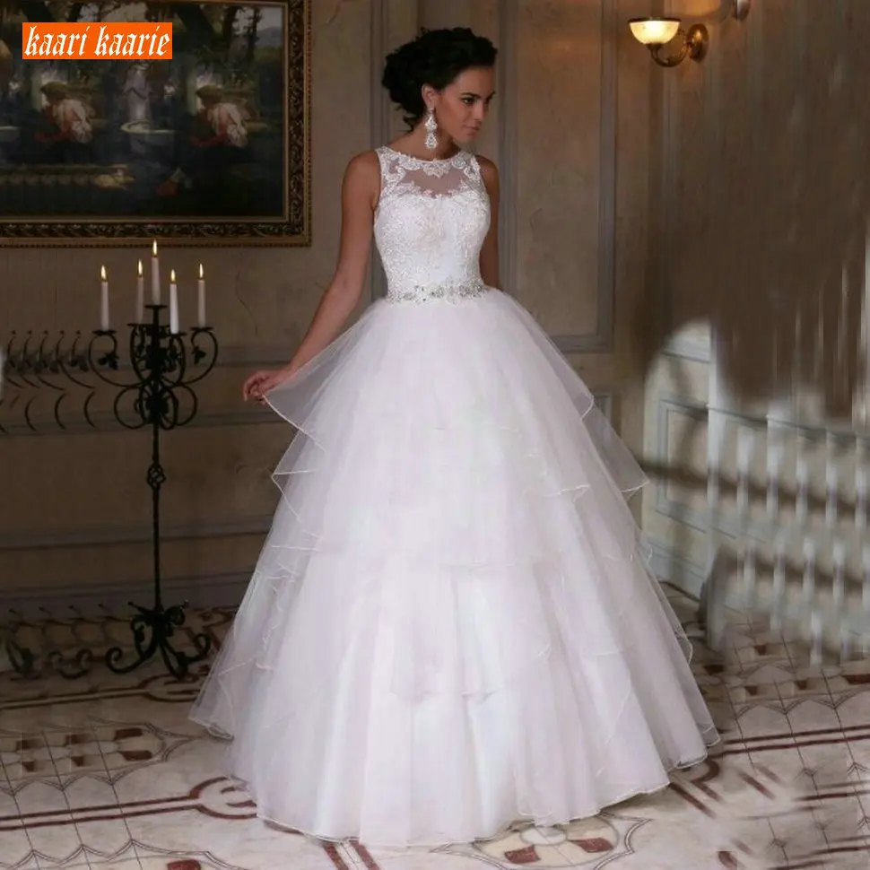 

Fashion Princess White Wedding Dresses Sleeveless Applique Lace Tulle Ruched Wedding Gowns Floor Length Custom Long Bridal Dress