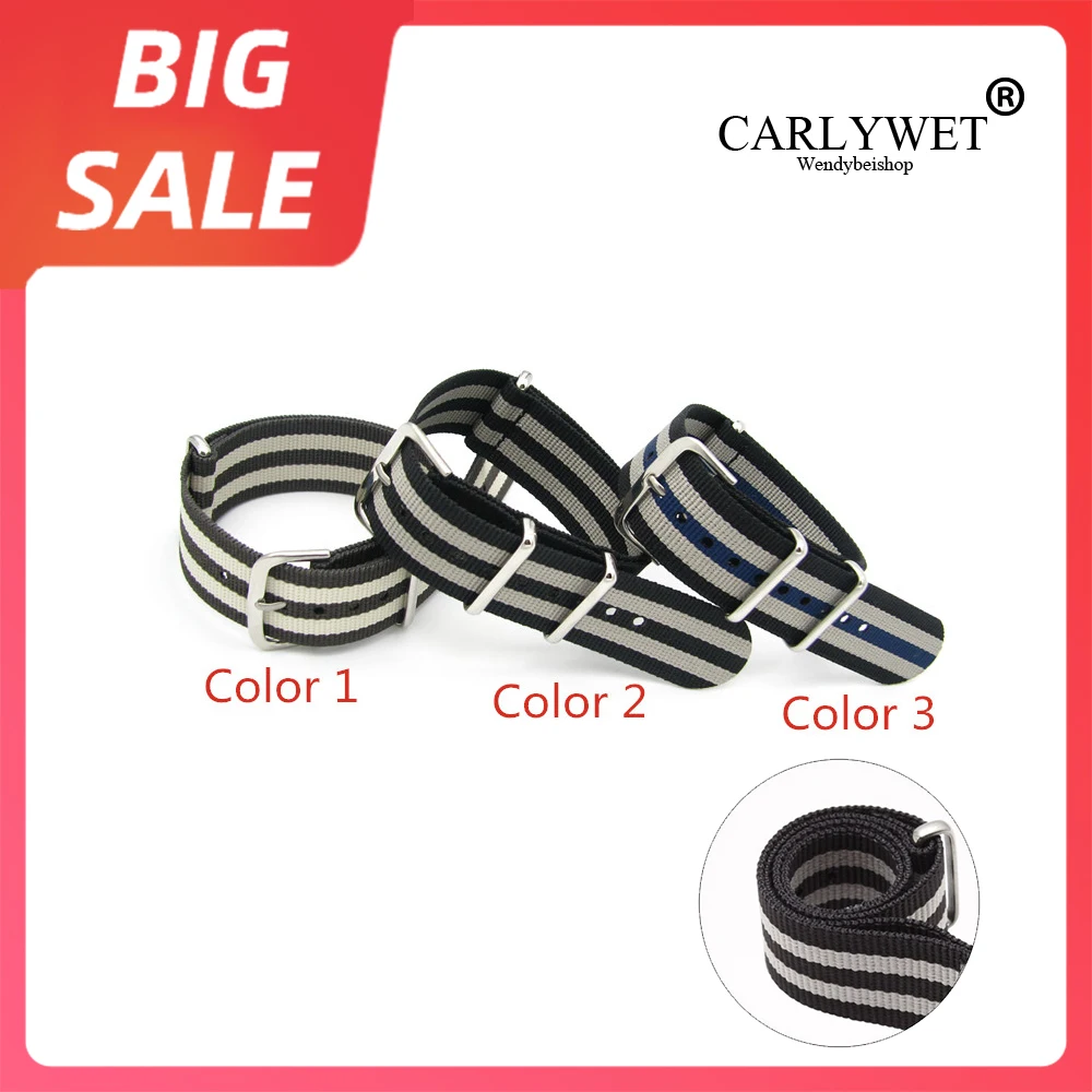 Нейлоновый ремешок для часов CARLYWET 20 мм полированный золотистый серебристый с