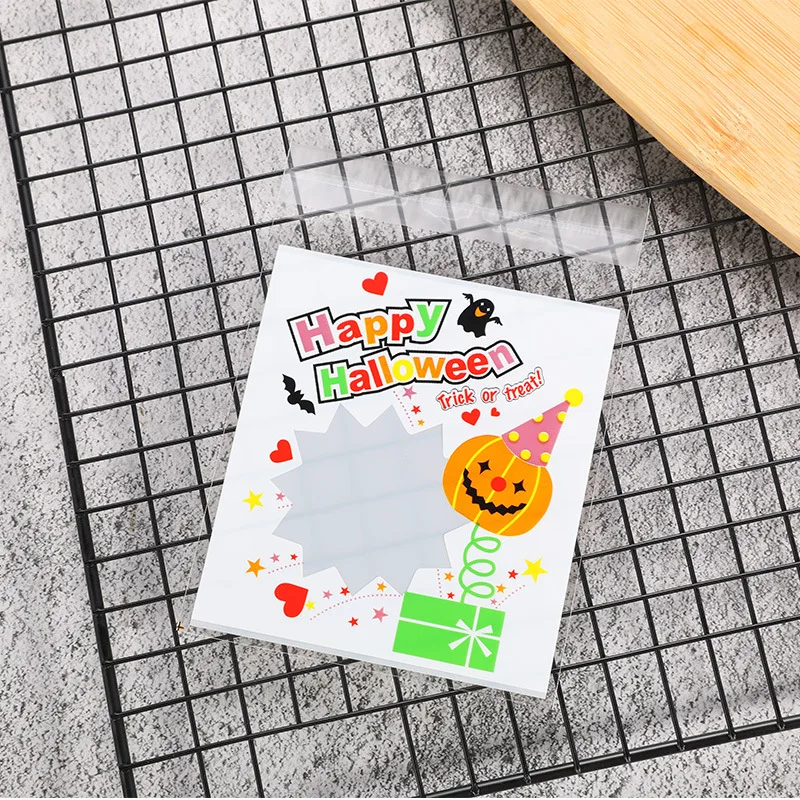 50 Pezzi Sacchetti Di Cellophane Di Halloween Biscotti Di Plastica Smerigliati Bianchi Cartone Animato Fantasma Zucca Dolcetto O Scherzetto Biscotti C