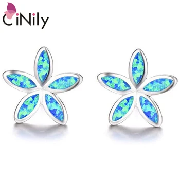 

CiNily Flower Shape Blue & White Fire Opal Stud Earrings Silver Plated Earrings for Women Jewelry Fashion Earring OH4591-92