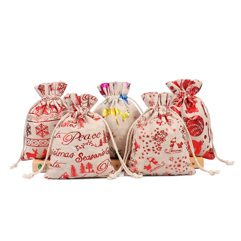 1 шт. 10x14 13x18 см Цвет Лось с кулиской, из джута сумки рождественские украшения сумки День рождения детский любимый подарок упаковочные пакеты