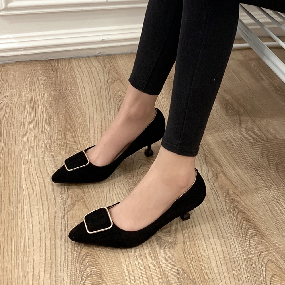 

Sarairis New Arrivals 2020 Strange Style Pointed Toe Office Pumps Woman Shoes Slip-On Metal Decoration Concise Pumps Women Shoes