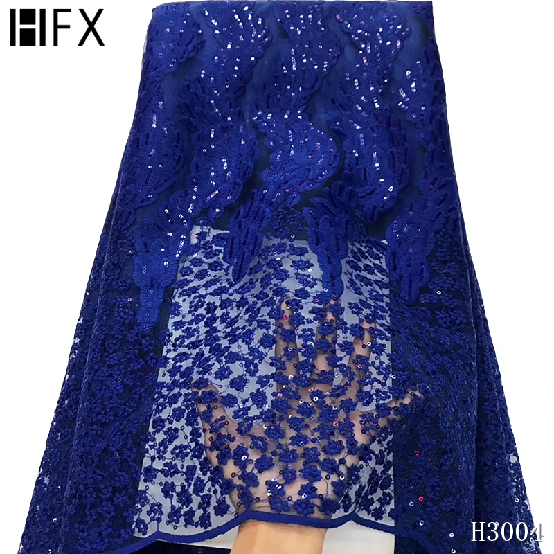 

HFX Royal Blue Sequin Lace African Lace Fabric 2020 High Quality Lace Sequins French Lace Tulle Fabric 3D Lace Flowers F3004