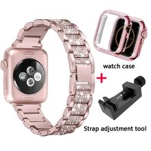 

Strap+Case For Apple Watch Band Series 6 5 4 3 2 1 Women Diamond Band for iWatch 6 44MM 40MM 42MM 38MM Stainless Steel Bracelet