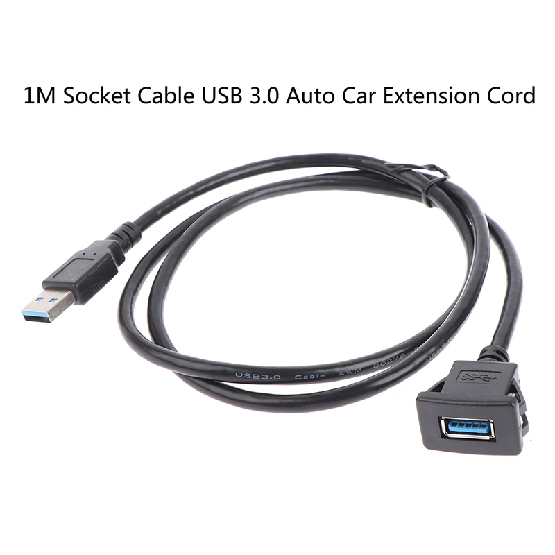 Cable de extensión macho hembra para coche, conector USB 3,0 de 1M montaje empotrado de automóvil, Panel de tablero, línea de Audio cuadrada para motocicleta|Conectores cables de ordenador| -