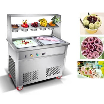 

220V / 110V double pan fried ice cream machine yogurt ice cream machine 2 compressor ice roll machine R410a