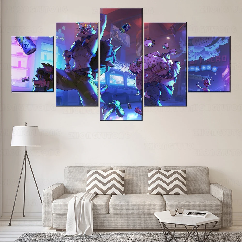 5 Piece Modular Picture Canvas Print Type Overwatch Junkrat And Road Hog Game Poster Modern Home Decorative Wall Artwork | Дом и сад