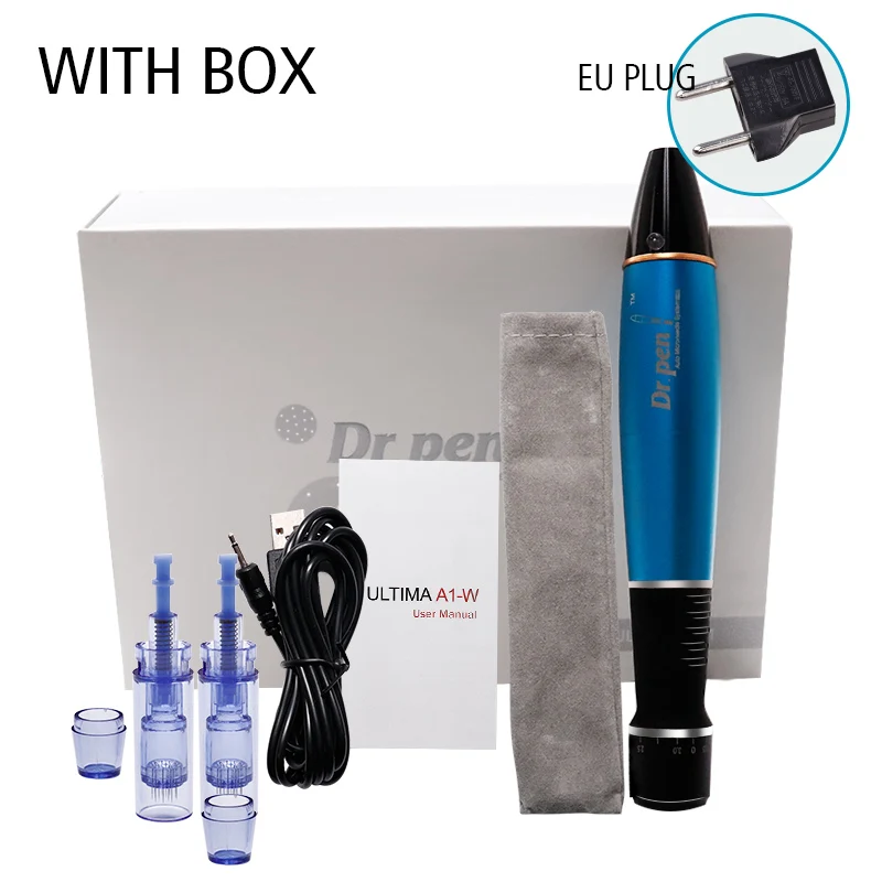 With box EU Dr.Pen Ultima A1 Электрический Dr.Pen набор для ухода за кожей Инструменты микро Ручка для мезотерапии автоматический микро игольчатый ролик с 12 иглами - Цвет: With box EU