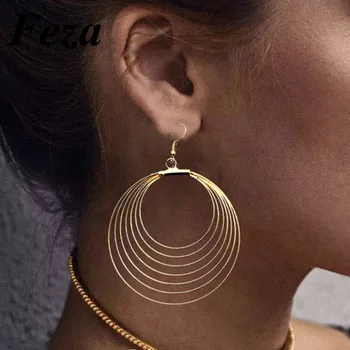 

Fashion Punk Gold Metal Dangle Earrings Women Big Circle Disc Tassel Pendants Long Drop Jewelry Earring Gifts Bohemian Jewelry