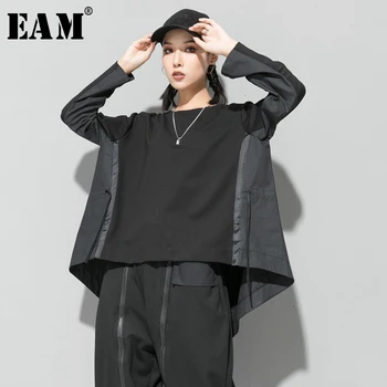 

[EAM] Loose Fit Black Back Long Oversized Sweatshirt New Round Neck Long Sleeve Women Big Size Fashion Spring Autumn 2020 1D687