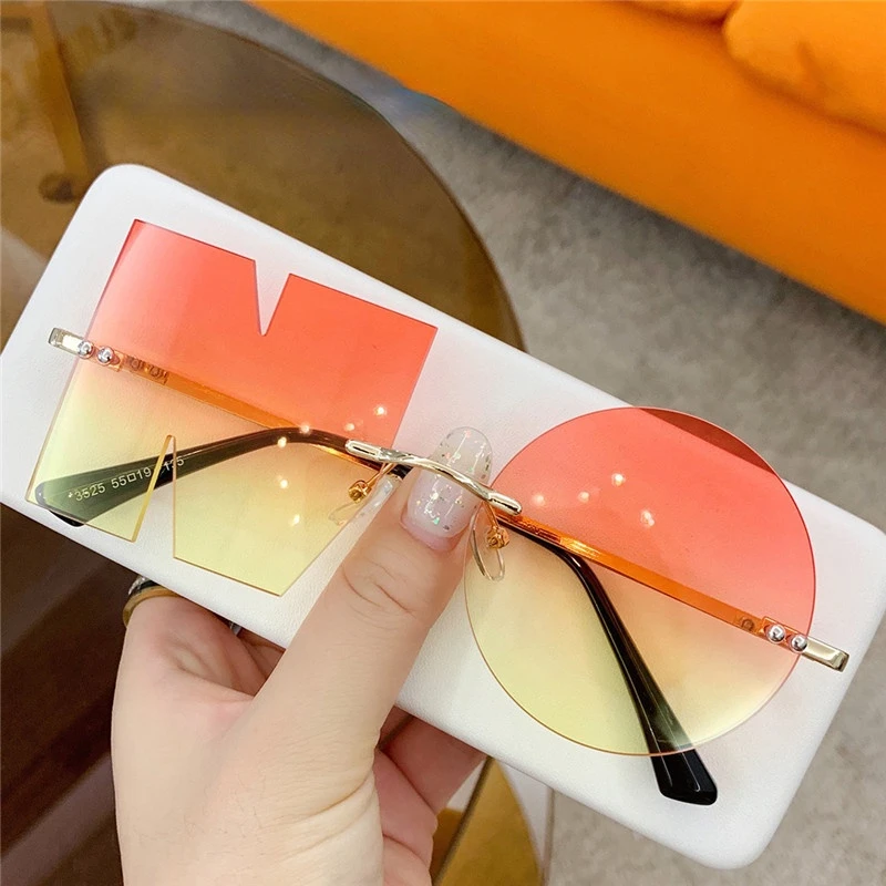 reader sunglasses New European and American NO Sunglasses, Funny Party Sunglasses, INS Irregular Rimless Glasses round sunglasses