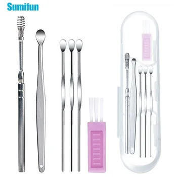 

6pcs of set Ear Wax Curette Remover Ear Cleaner Ear Pick Spoon Spiral Stainless Steel Earwax Remover Tool with a Cleaning Brush