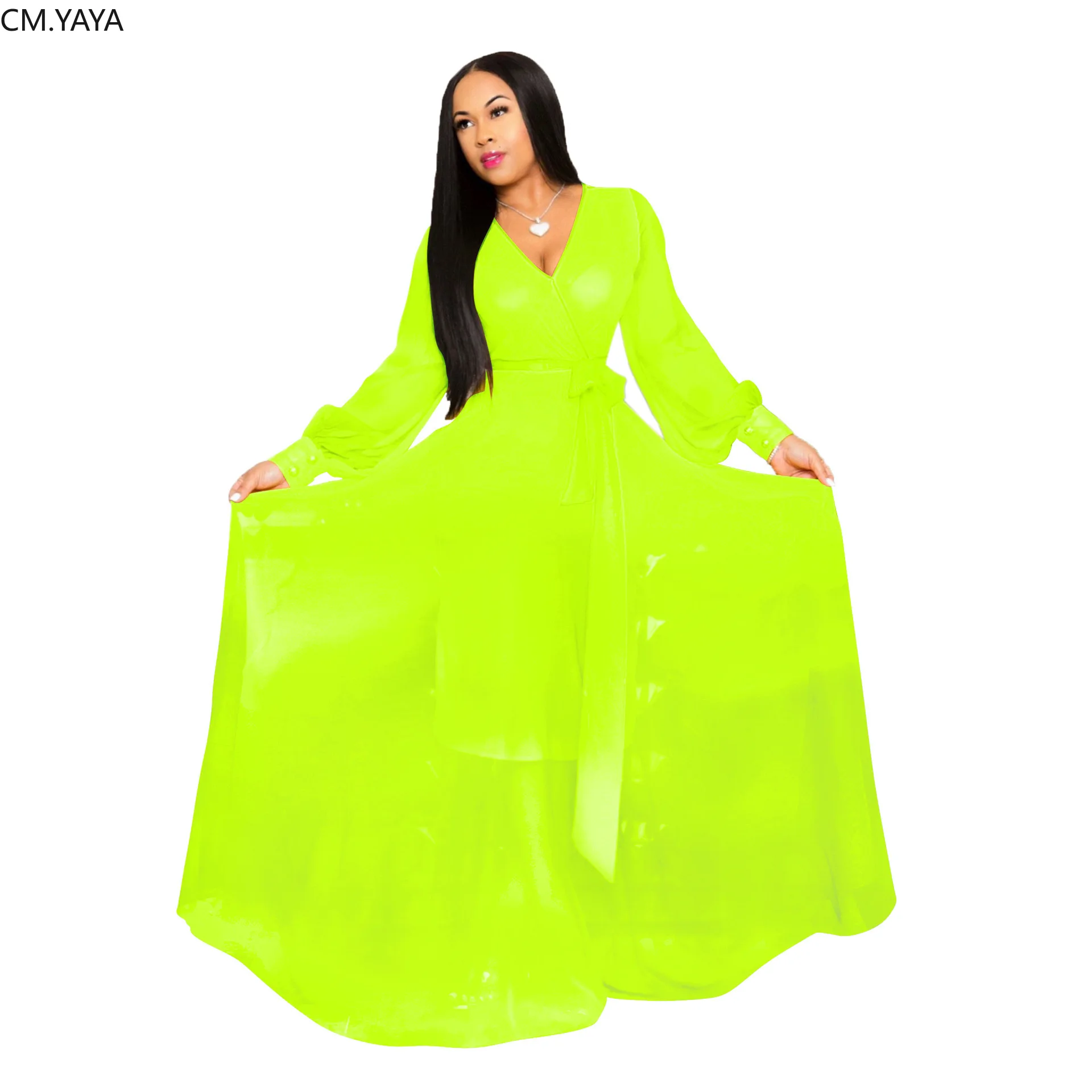 

Autumn Women Deep V-neck Solid Color Chiffon Elegant Maxi Dress Vintage Long Sleeve Party Evenning Long Dresses Vestidos GL9363