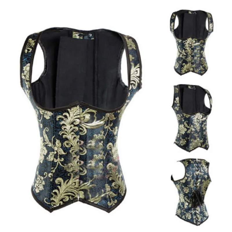 

Free shipping Steampunk Underbust Gothic Pattern Underbust Corset Brocade Floral Vest S-6XL