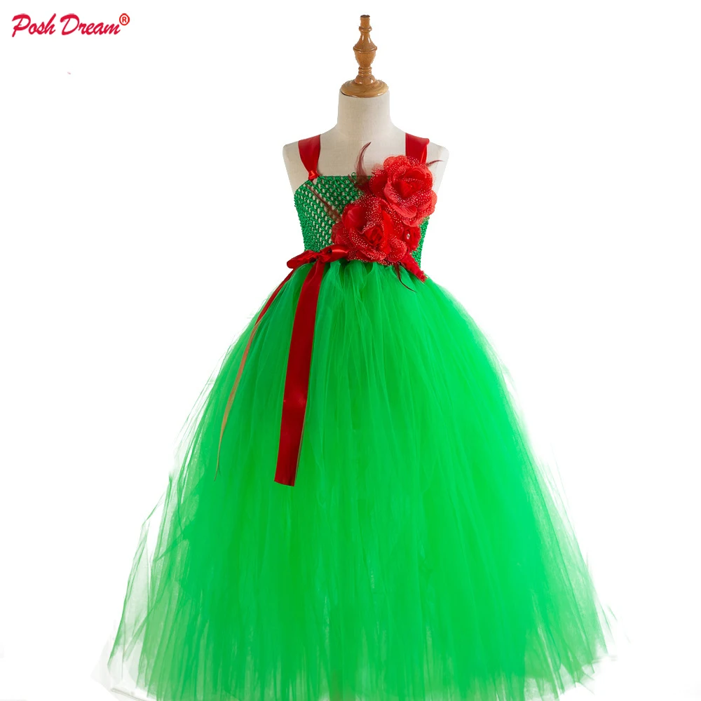 Моднная шикарная Мечта принцессы зеленый FlowerDress карнавальный костюм детская