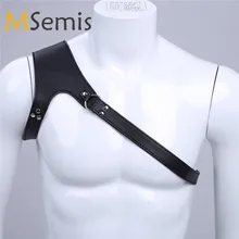 MSemis Men Bondage Lingerie Faux Leather Harness Men Adjustable One-shoulder Body Chest Harness Men Gay Bondage Belt with Buckle
