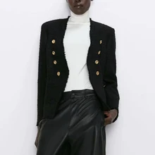 Осенний женский костюм, повседневное винтажное шикарное пальто, твидовый пиджак, женский шерстяной Блейзер с двумя пуговицами, верхняя одежда для женщин ZA style