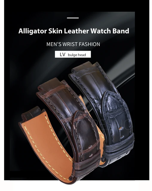 Aftermarket Bracelet/Strap Brown Leather Strap for Louis Vuitton Tambour in Genuine Crocodile