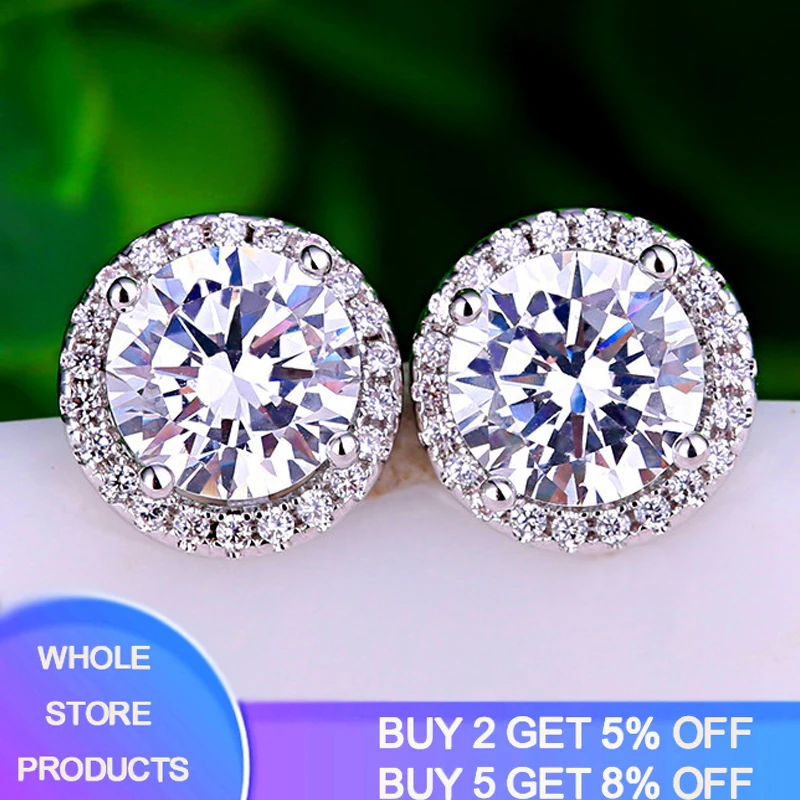 

Luxury Crystal Female Small Round Stud Earrings Vintage 925 Sterling Silver Wedding Jewelry Zircon Stone Earrings For Women