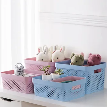 

Plastic Storage Basket Toy Organizer Cosmetic Sundries Clothes Storage Box Snack Case Desktop Makeup Organizer Hollow Baskets
