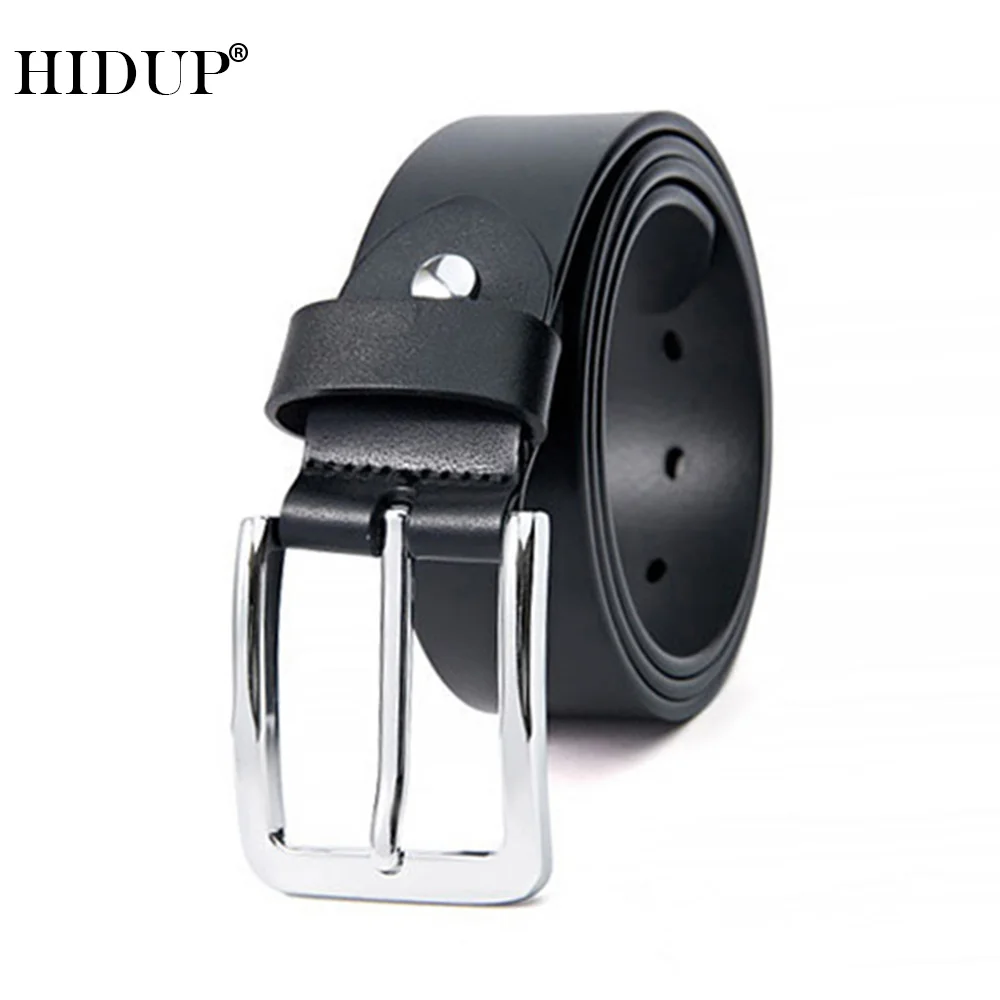 HIDUP Top Quality Cow Genuine Male Leather Belt Slivery Stainless Pin Buckle Steel Metal Cowhide Belts Jeans Accessories NWJ1117