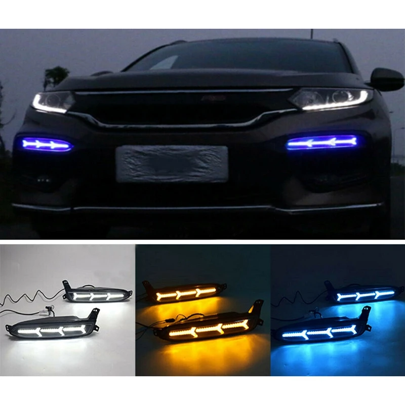 2PCS LED DRL for Honda XR-V XRV 2015-2019 Daytime Running Light Fish Bone Fog Lamp Turn Signal Car |